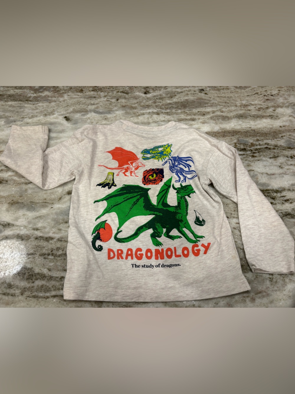 Mini Boden Light Heather Pink Tee with Blue Dragon Graphic